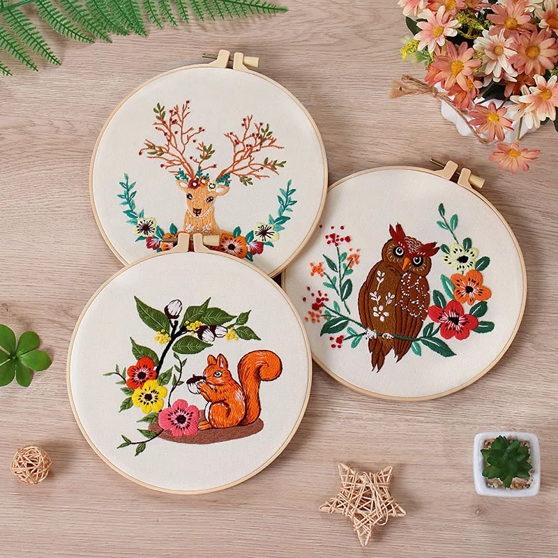 DIY Embroidery Kit Animal Deer Flower Printed Pattern for Beginner Cross Stitch Set Needlework Hoop Handmade Sewing Art Carft