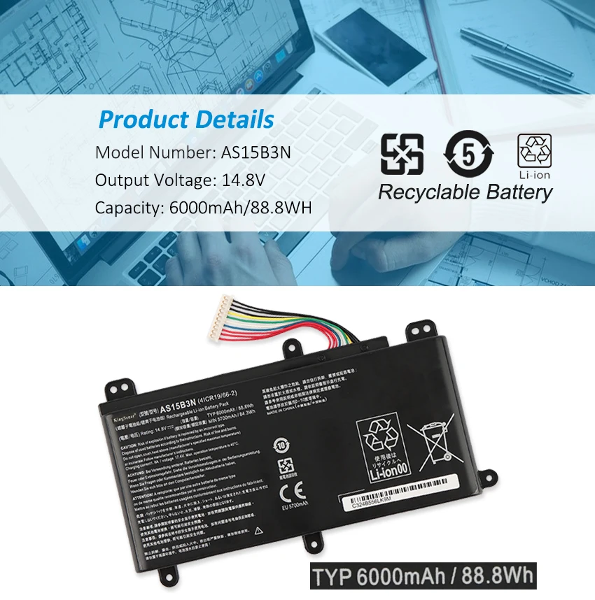 Kingsener 6000mah As15b3n Bateria do Portátil para Acer Predator 17 15 G9591713c 17 G9-792-72s6 Predator 21x Gx21-71 17x Gx-79 G5-79 - Imagem 3