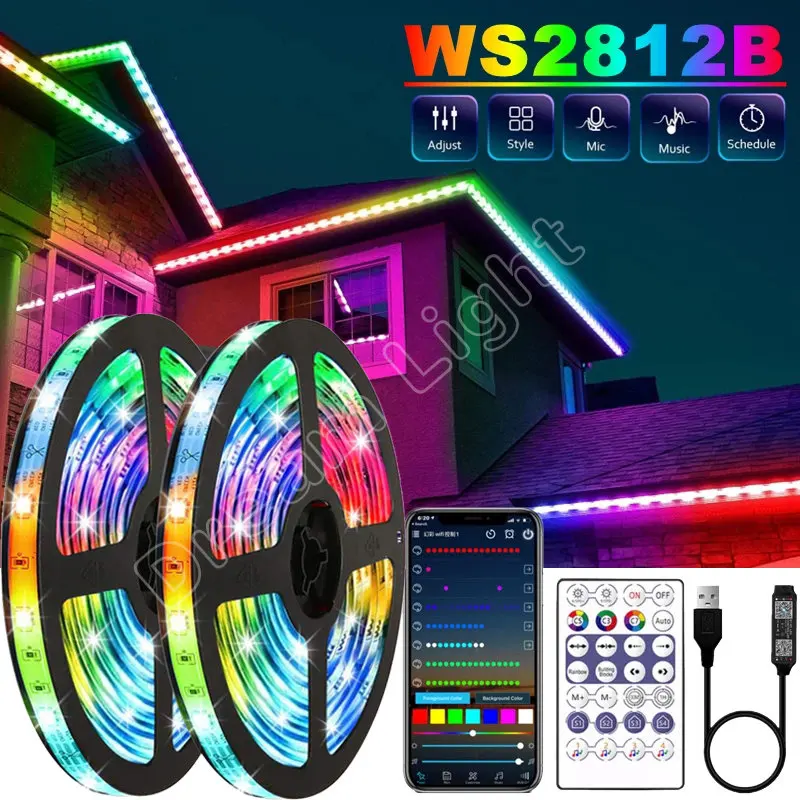 LED Strip Lights Bluetooth WS2812B RGBIC Flexible Diode Ribbon Led Strip RGB5050 Neon Lamp TV Backlight Bedroom Luminous Decor