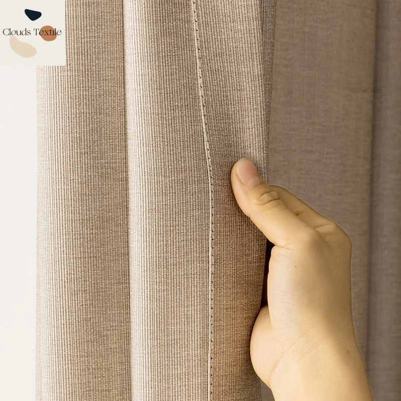 

Simple Modern Coral Linen Curtains for Living Dining Room Bedroom Cotton Linen Blackout Thickened Insulation Vertical Stripes