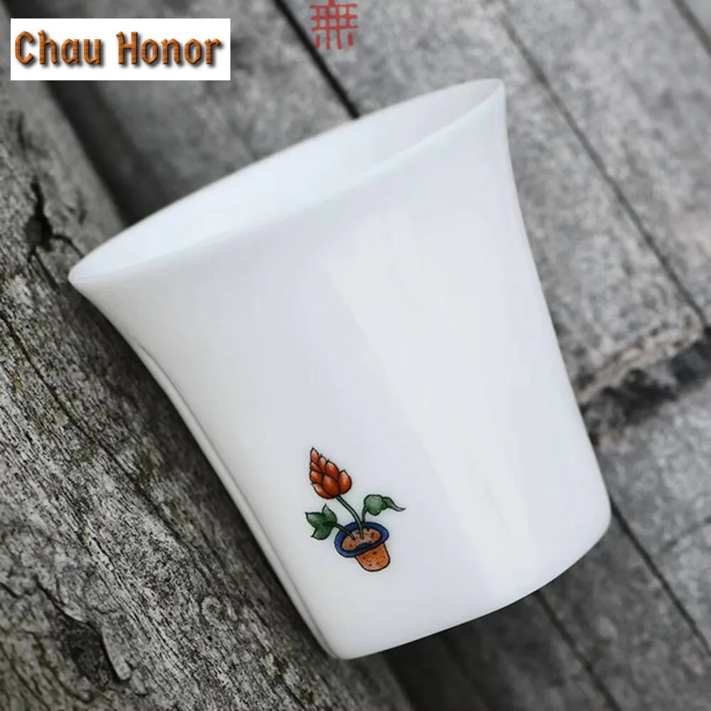 2pc/set Dehua White Porcelain Tea Cup Creative Small Flower Art Fragrant Cup Smelling Tea Pair Set of Cups Kung Fu Teaware 60ml
