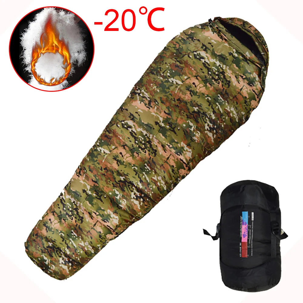 

2022 Very Warm White Duck Down Filled Adult Mummy Style Sleeping Bag Fit for Winter Therma 3 Kinds of Thickness Travel Camping