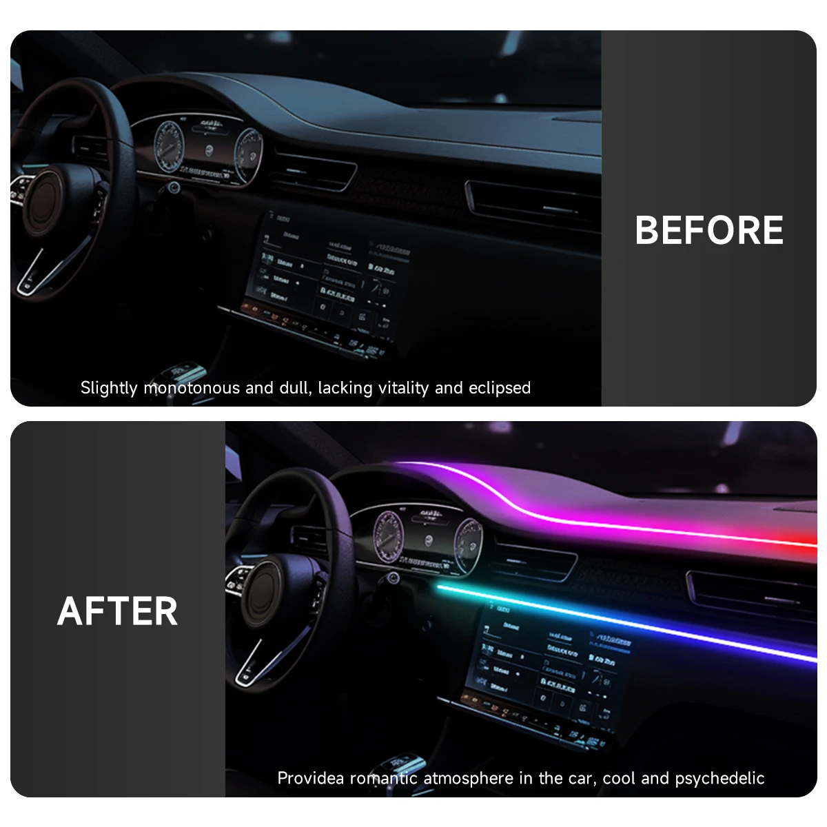 RGB USB car interior ambient light Rainbow Acrylic Strip LED Symphony APP Music Control Decorative Dashboard Atmosphere Lamp ambient light
