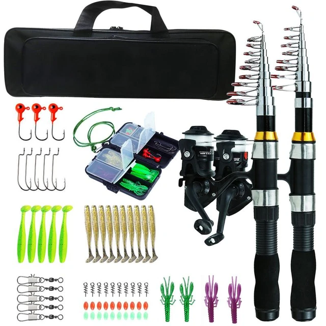 T1 Telescopic Fishing Rod and Reel Combo, Ready-to-go Fishing Gear Set with  Fishing Line, Lure Kits & Accessories and Carrier Bag for Freshwater 