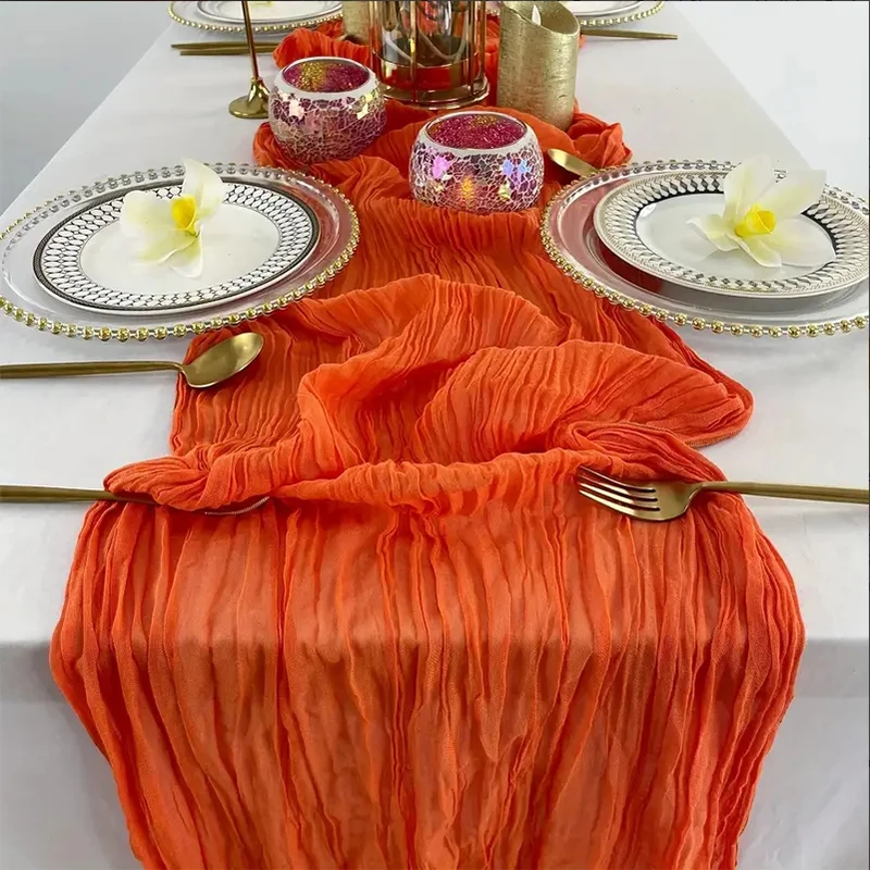 1PCS Orange Cheese Table Runner Gauze Translucent Table Runner Boho Table Decorations For Wedding Decora Holiday Party Décor 2