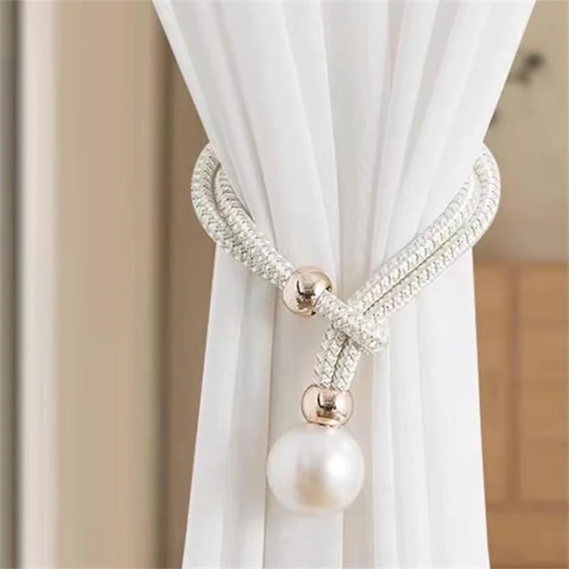 1/2pcs Pearl Curtain Tiebacks Decorative Fixings Rope Tiebacks No Punch Adjustable Pull-outs