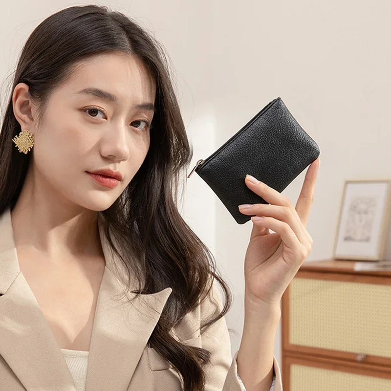 Retro Solid Color Mini Wallet Soft Leather Female Purse Coin Purse Short Wallets Zipper Keychain Clutch Bag coin purse women wallet coin wallet