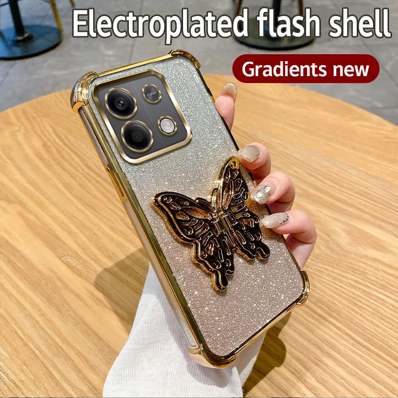 Elegant 6D Plated Butterfly Holder Shockproof Glitter Phone Case