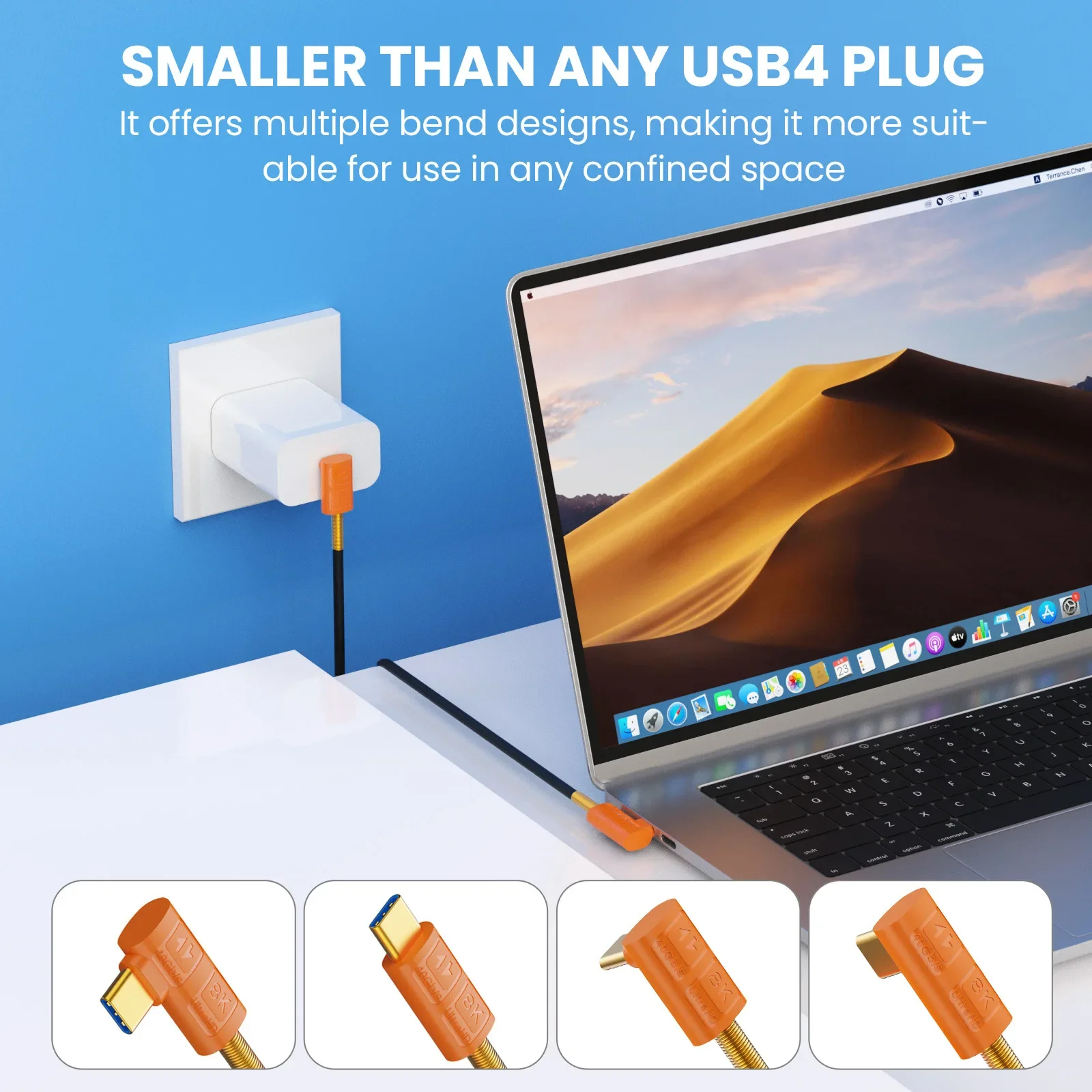 90도 USB 4 타입-C to 타입-C 소프트 실리콘 연장 데이터 케이블 (썬더볼트 PD 240W 40G 고속 충전 8K 비디오 출력)