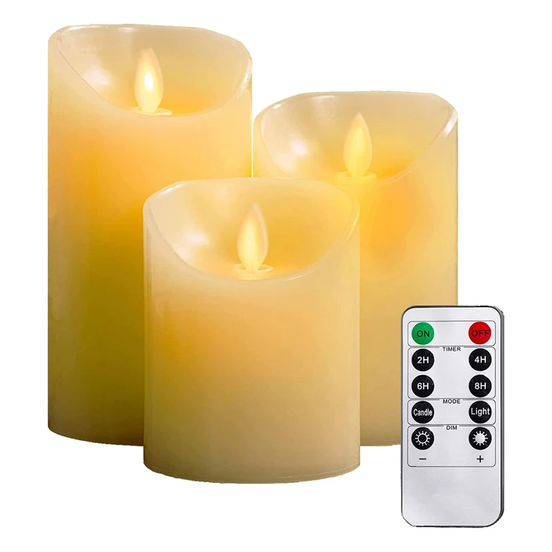 

3PCS Flameless Candles Real Wax Not Plastic Pillars White Include Realistic Dancing LED Flames Remote Control