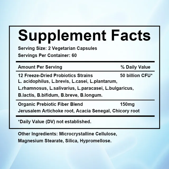 1054-b86978.jpg Probiotics 50 Billion CFU, 12 Freeze-Dried Strains & Prebiotic Supplement, Supports Healthy Gut Flora, 120 Capsules