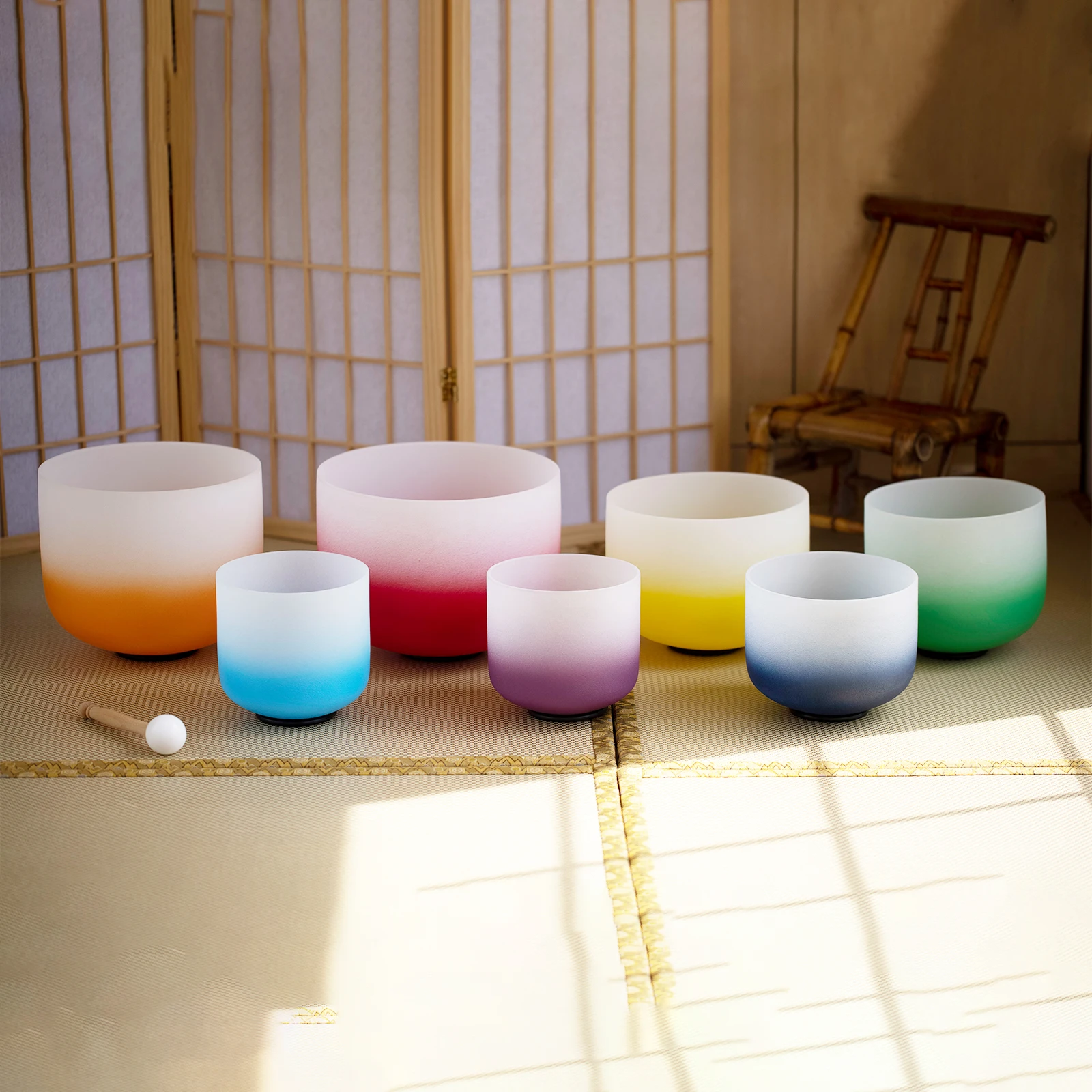 【New】KVKA 6-12 Inch Aria Gradient Design Chakra Frosted Quartz Crystal Singing Bowl Set Half Color Gradient Design With Cases