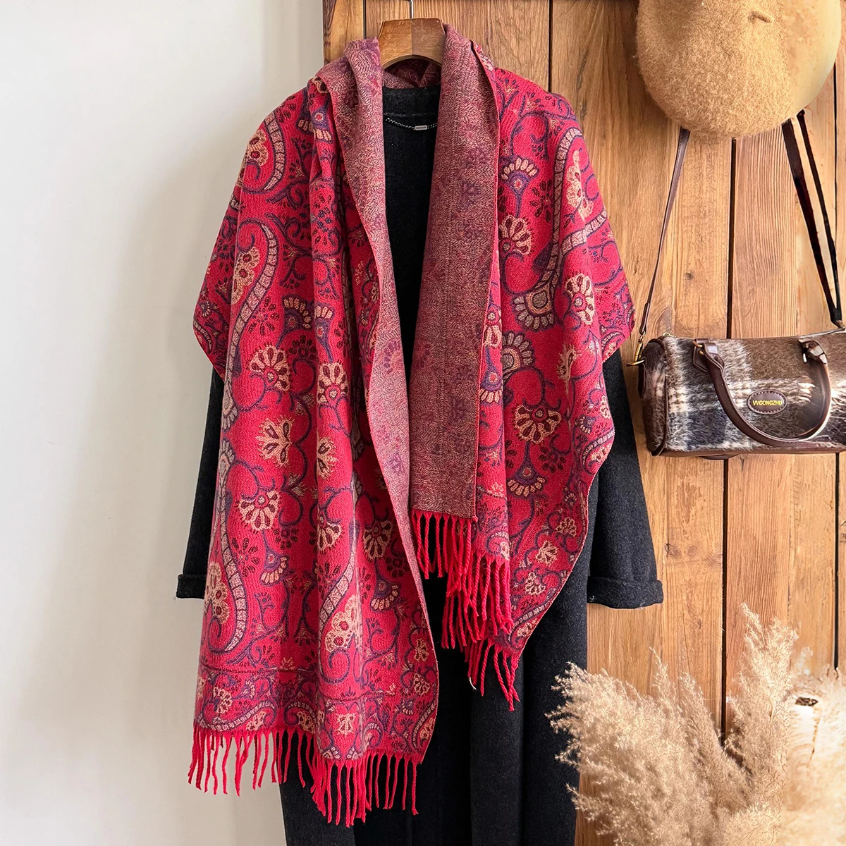 2025 Luxury Brand Women's Winter Cashmere Scarf - Floral Printed Tasseled Pashmina Shawl Wrap, Bandana & Poncho