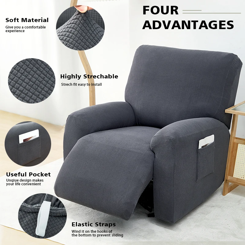 4Pcs Jacquard Recliner Sofa Cover 1 Seater Stretch Single Armchair Cover Sofa Slipcover Furniture Protector Anti-Dust 3