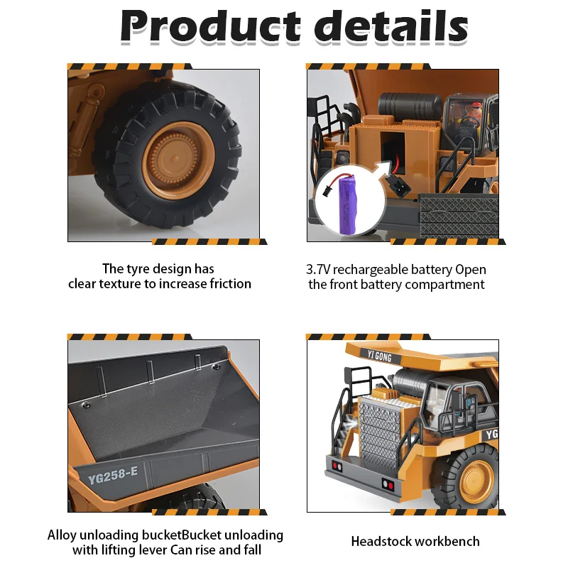 1:24 9CH RC Alloy Dump Truck Car Engineering Vehicle Forklift Heavy Excavator Remote Control Car Toys for Boys Children's Gifts 4
