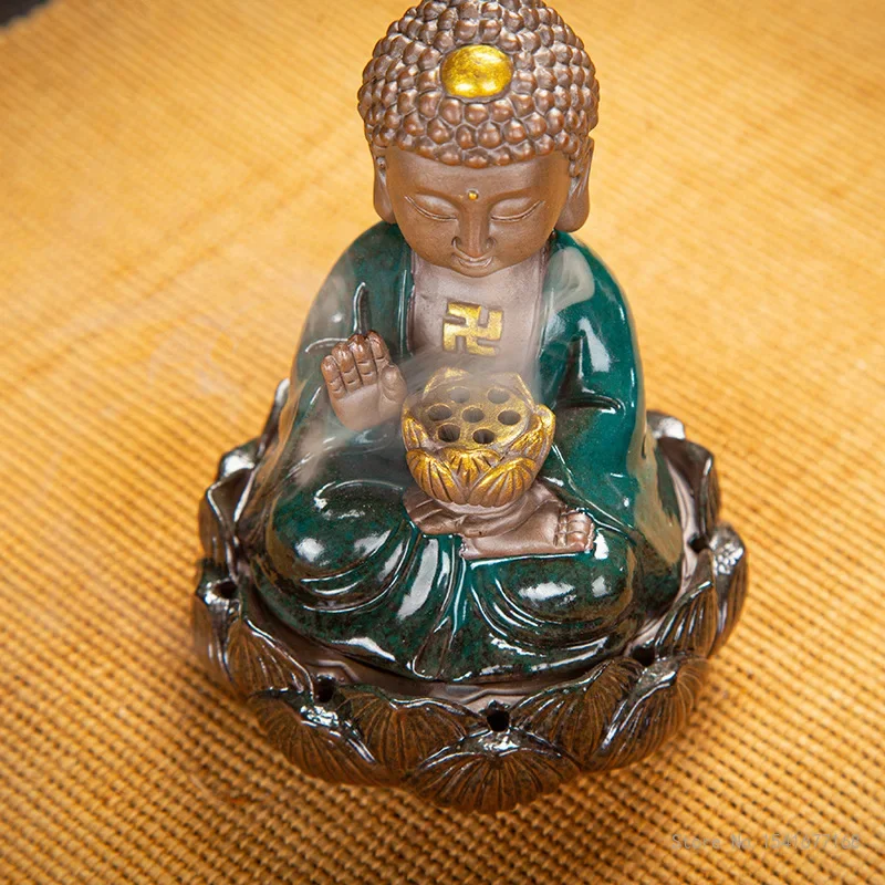 Creative Ceramic Glazed Incense Burner, Sandalwood, Agarwood Tathagata, Home Decorations, Buddha Statue Aromatherapy Burner, 1Pc