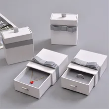 

Drawer Type Jewelry Storage Organizer Box Necklace Earrings Ring Box Paper Packaging Container Mystery Box Gift White 8*9.1*4.2