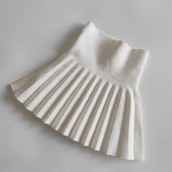2-12Year Toddler Baby Girls Knit Skirt Autumn Winter Princess Pleated Children School High Waist Mini Tutu Skirts Kids Clothing 2