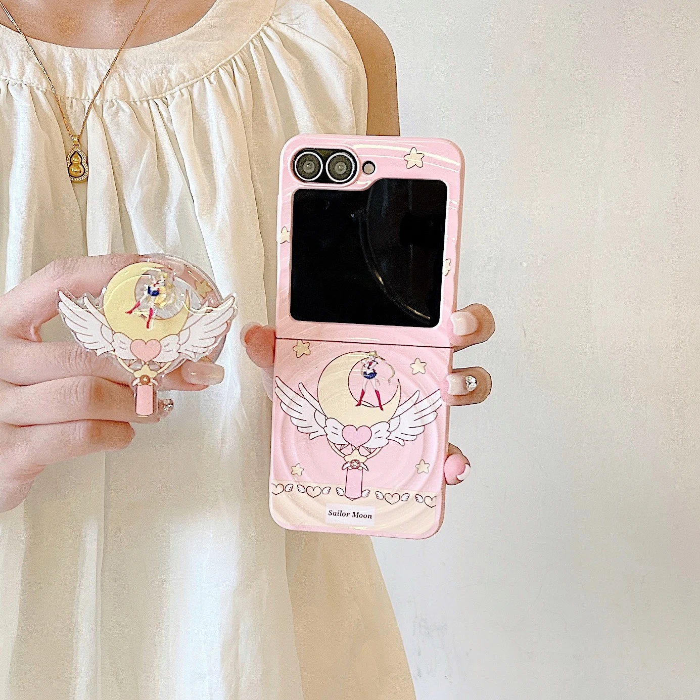 Adorable Wave Hinged Cartoon Phone Case with Magsafe Stand and Protective Cover
