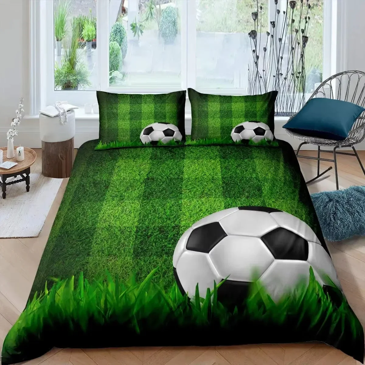 American Football Duvet Cover Set Full Size Sports Games Bedding Set Soccer Field Comforter Cover for Boys Teens Quilt Covers