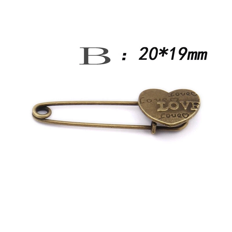 14k Yellow Gold Safety Pin Brooch Heart Shape 