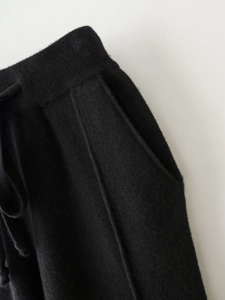 ANGEL 100% Merino Wool Women's Medium Seam Pencil Pants Autumn Winter Cashmere Knitting Pants Simple Style Soft Warm Trousers