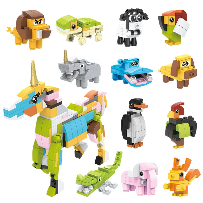 12 in 1 Little Animal Deformable Unicorn Building Block Brick DIY Toy