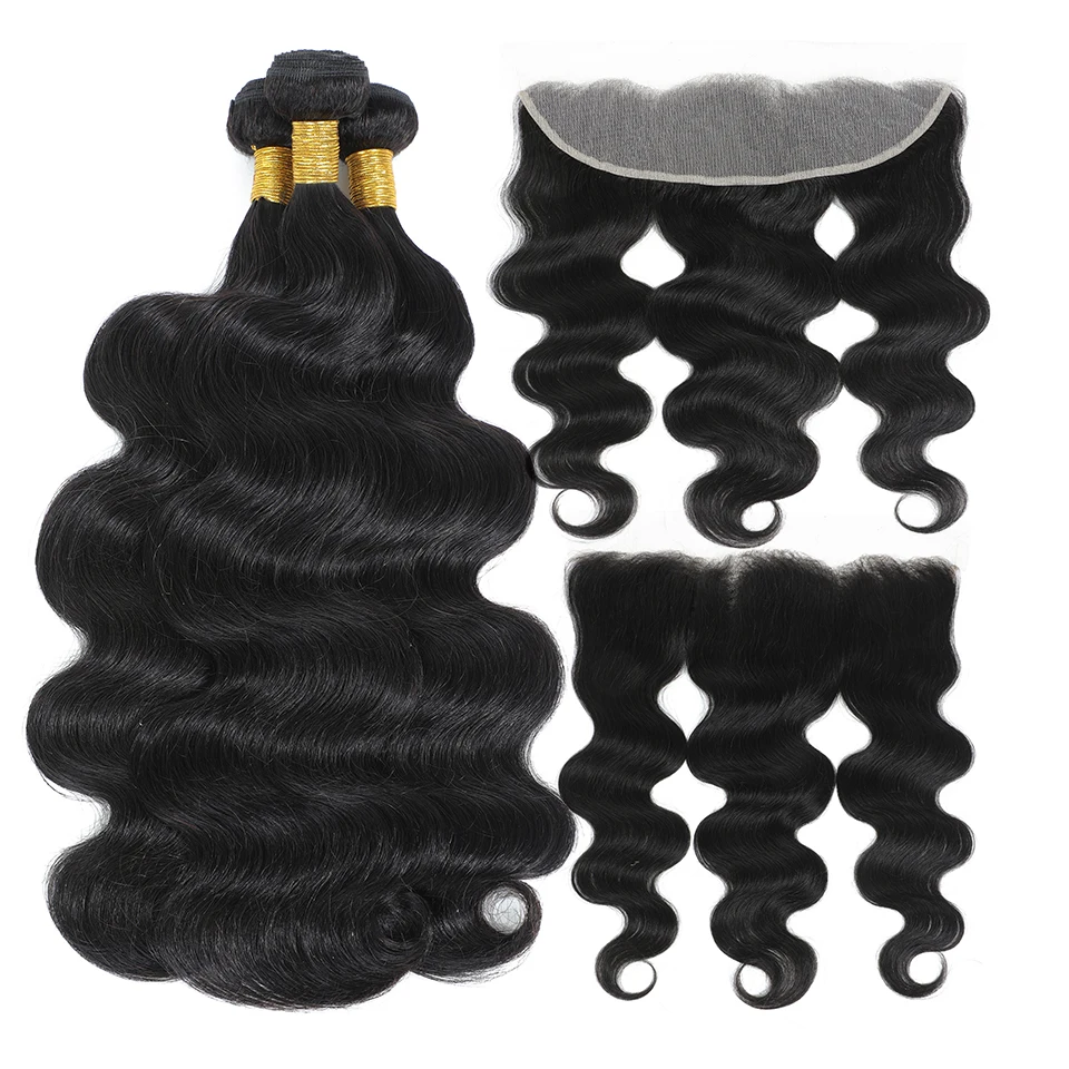 Body Wave Human Hair Bundle With 4x4 13x4 HD Closure Frontal Hair Weave 3/4 Bundle With Closure 100% Remy Human human hair weave