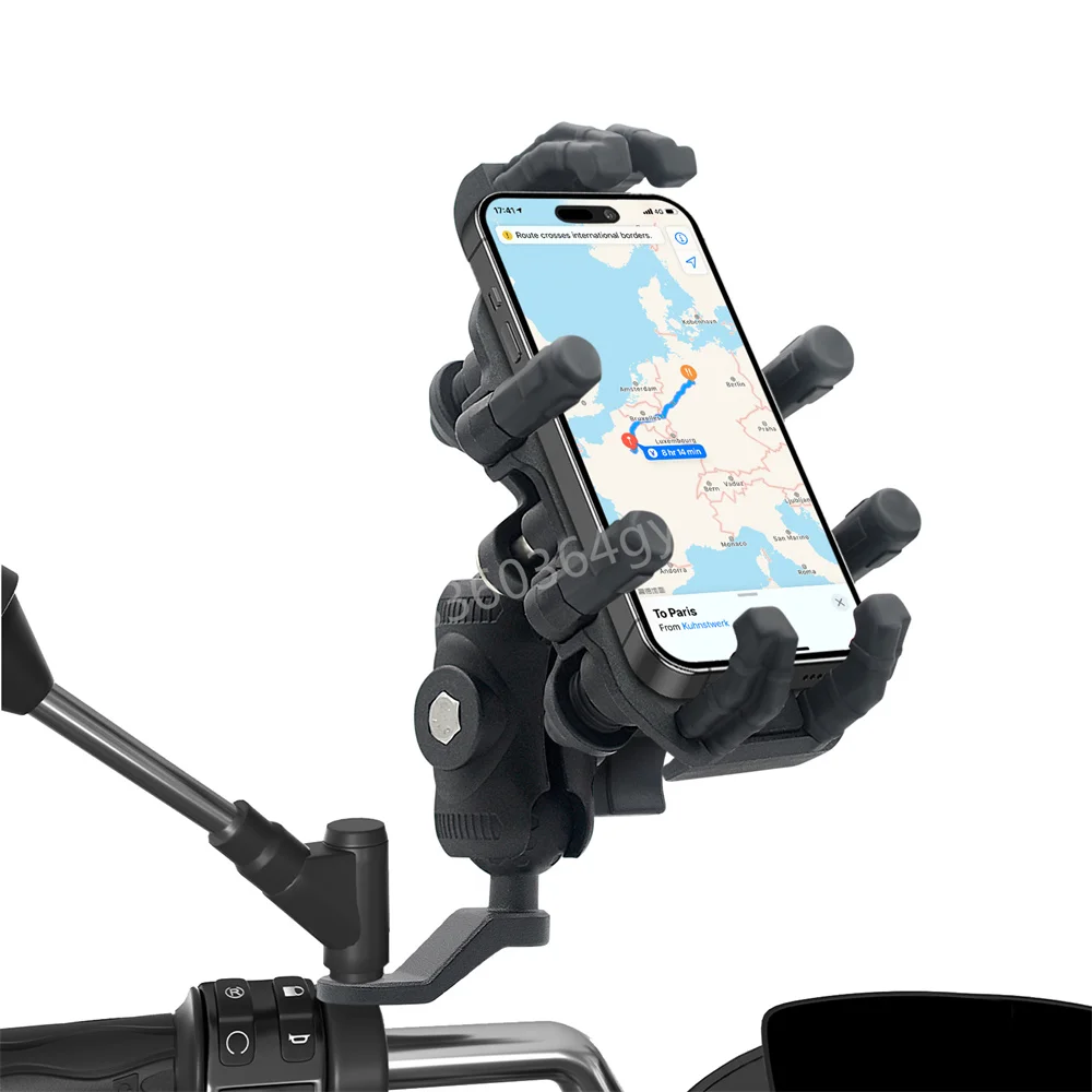 

Motorcycle adjustable phone holder with stable grip and eight claw shock absorber handlebar model (non charging)