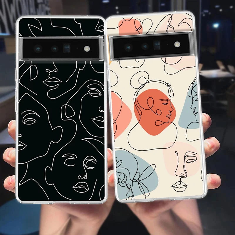 

Abstract Line Women Face Phone Case Cover for Google Pixel 8 7 6 5 4 4XL Silicone 7A 6A 5A 4A 3A 3AXLPro 5G Transparent Shell