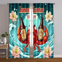 2pcs, Curtain Set New Year Wave Design Durable Polyester (without rod) Thermal Insulation, and Room Darkening Functions Perfect 1