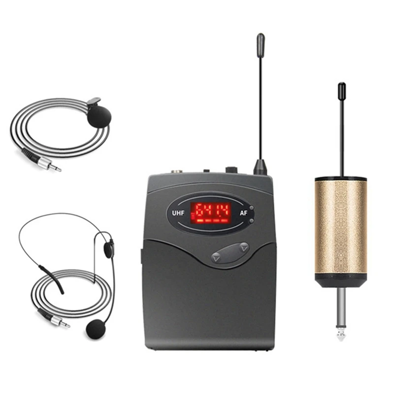 

2X Wireless Microphone System,Wireless Microphone Set With Headset & Lavalier Lapel Mics Beltpack Transmitter Receiver