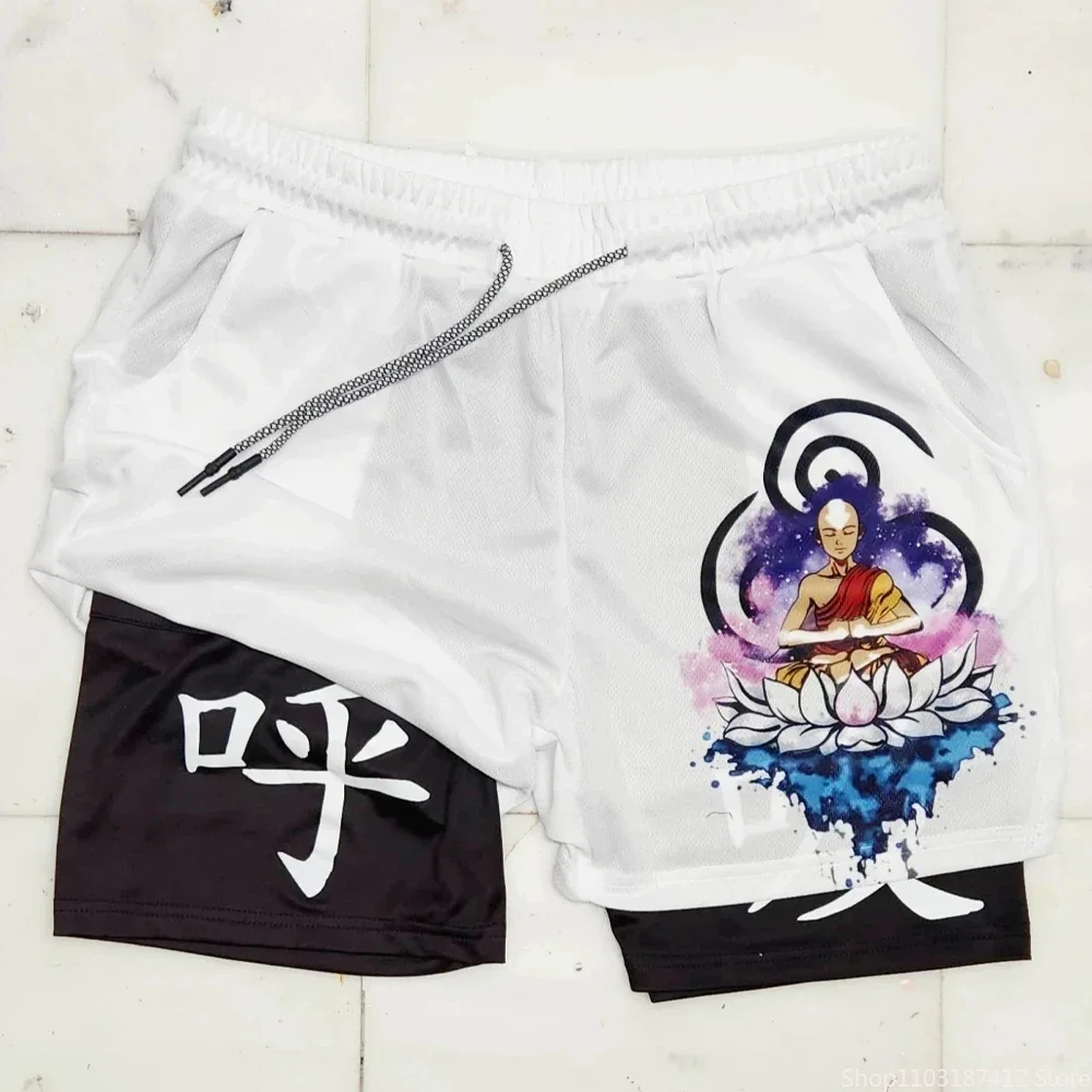 Fashion Anime Fitness Shorts Men's Print 2 in 1 Performance Double Layer Fitness Shorts Fitness Leisure Outdoor Sports M-3XL 2