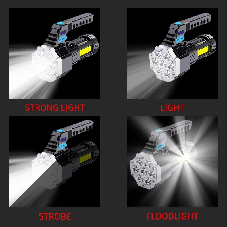 Description Picture 4 of itemPortable 7 LED FlashLight COB Side Lights USB Rechargeable 4 Modes Torch With Power Display Outdoor Waterproof Emergency Lamp