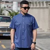 Plus Large Size 13XL 7XL 6XL 4XL Mens Business Casual Short Sleeved Shirt Classic Imitation denim Male Social Dress Shirts Blue 3