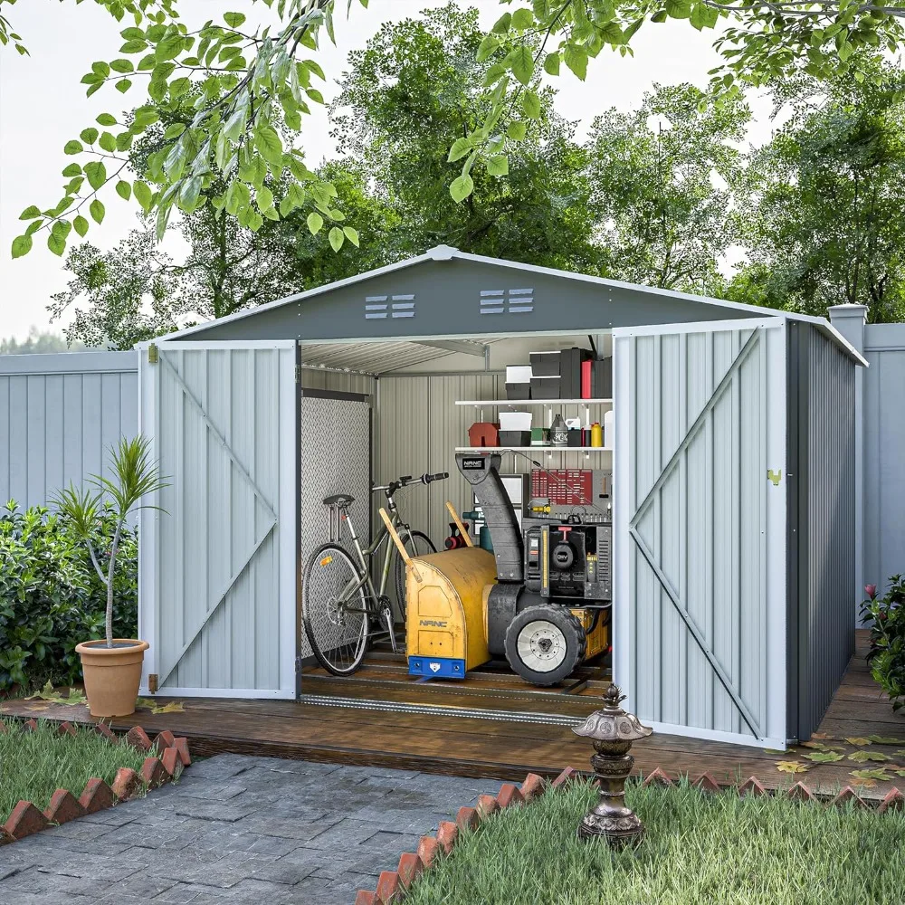 Backyard Garden Patio Prefabricated Warehouse Free Shipping Outdoor Garden Shed Metal Outdoor Storage Shed 8x10FT Dark Grey Bike