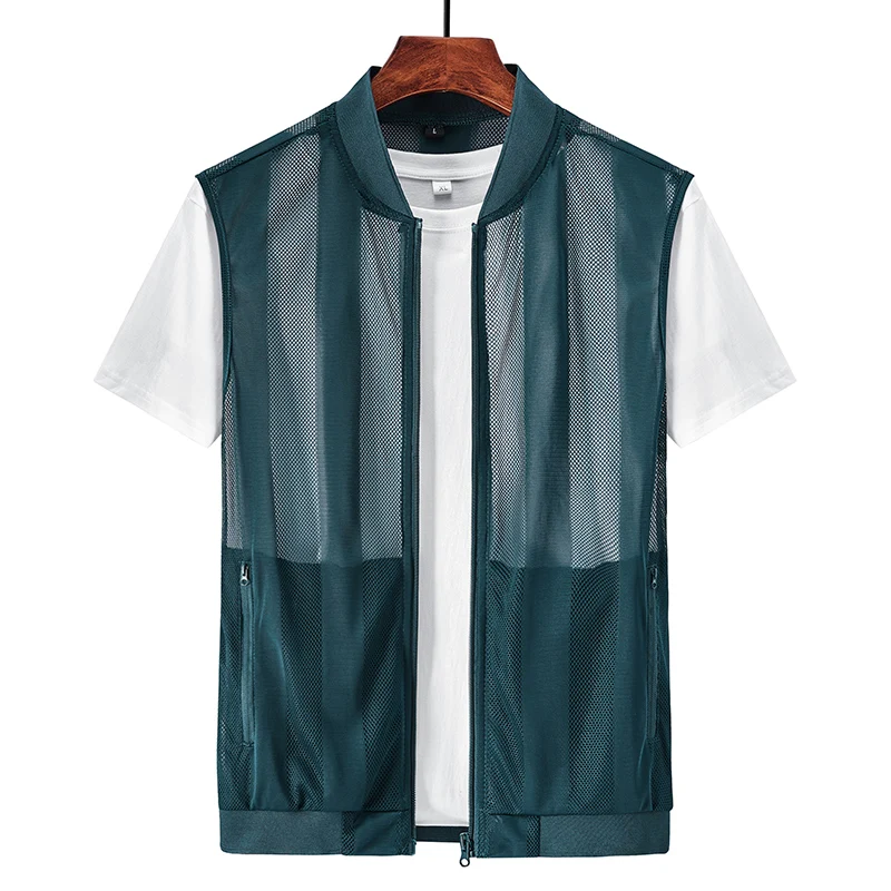 Men's Tactical Vest Summer Outdoor Mesh Breathability Quick Drying Solid Color Fishing Coat Middle-aged Men's Sleeveless Jacket
