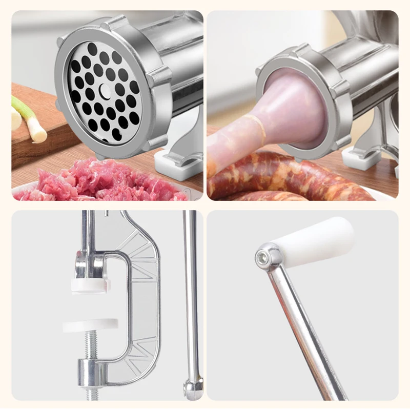 Flyseago Meat Grinder Manual Stainless Steel Food Grinding Machine Sausage  Stuffer Hand Cranked Filler Mincer Chopper for Home Use Ground Beef