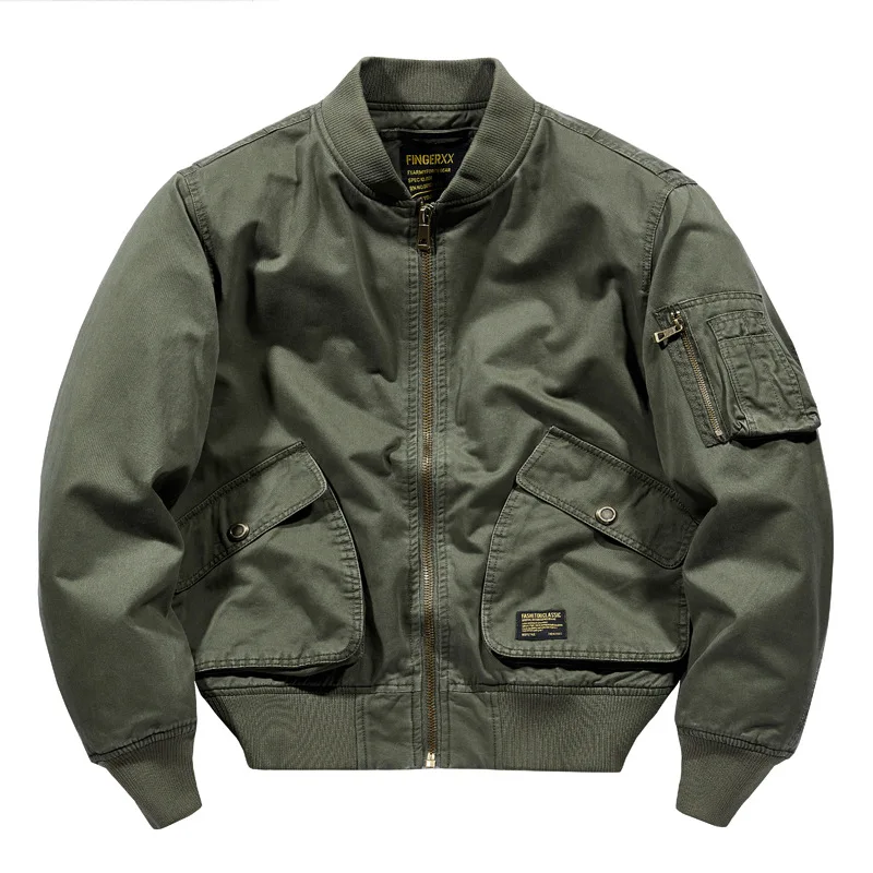 

Bomber Jacket Men American Solid Color Washed Casual Plus Size Cargo Jackets Spring and Autumn Retro Motorcycle Jacket