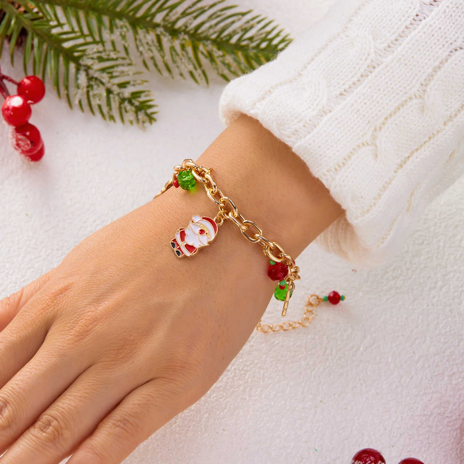 Handgefertigtes Weihnachtskettenarmband, Baum-Flugzeug-Anhänger für Frauen, die Schneemann-Haus, Elch-Motiven, Freundschaftsschmuck, Geschenke aufgeben – Detail 5