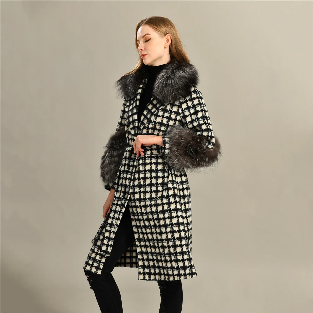 

Женское элегантное длинное шерстяное пальто Luxyonuo с поясом в клетку, роскошный Женский Тренч, верхняя одежда, Женское пальто на осень и зиму 2022