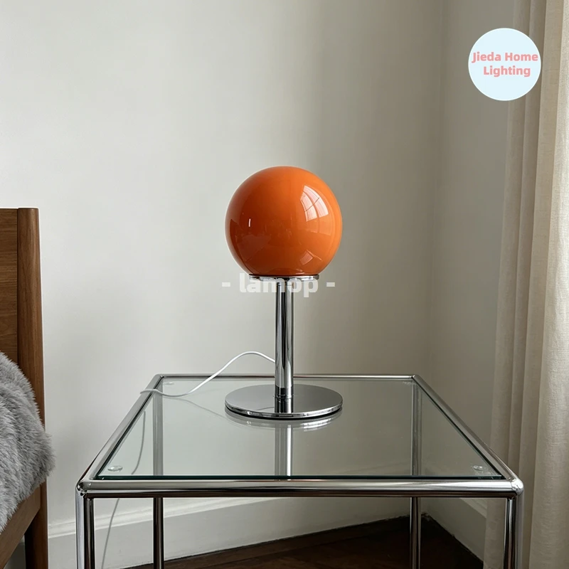 Vibrant Orange Star Orb Glass Table Lamp - Italian Geometric Design, Adjustable Color Temperature Bedside & Living Decor
