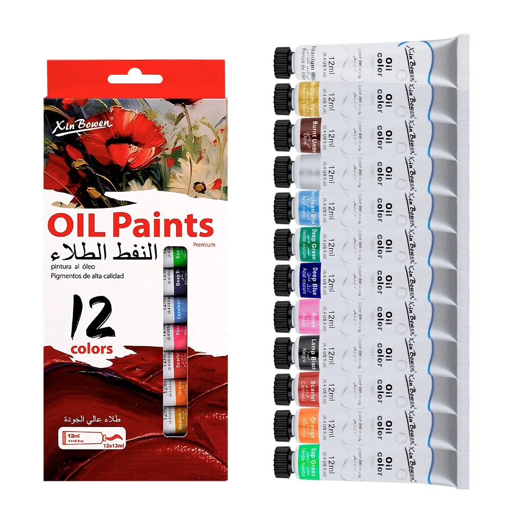 Oil Paint 12 Color Set 12ml Tubes Art Supplies Students Beginners Waterproof Paints for Canvas Graffiti Fine Art Craft Projects