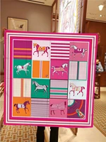 90cm Classic Checkered Horse Brand Square Scarf Women Twill Silk Scarf Shawl Hijab Luxury Bandana Foulard Neckerchief Head Scarf - Image 6