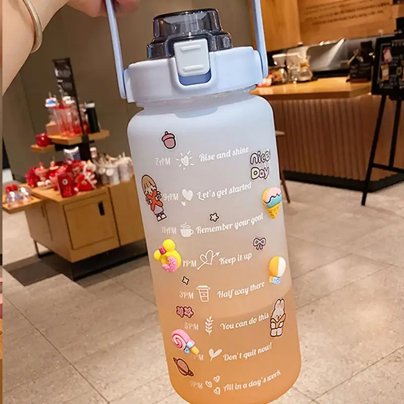 

Бутылка для воды литровая с соломинкой, милые спортивные бутылки для питья с маркером времени, кувшин для воды, посуда для напитков, уличная чашка