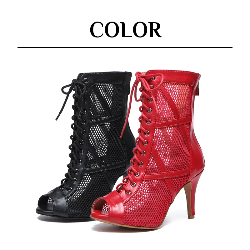 Women dance shoes high top women dance shoes ballroom boots girl jazz black red suede sole dance shoes party mesh heel sandals