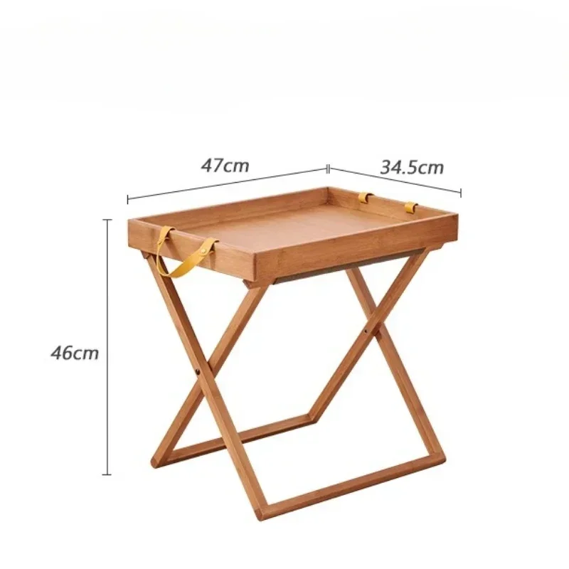Minimalist Modern Bamboo Tray Side Table Balcony Sofa Multifunctional Foldable Mobile Coffee Table Portable Bedside Storage Rack