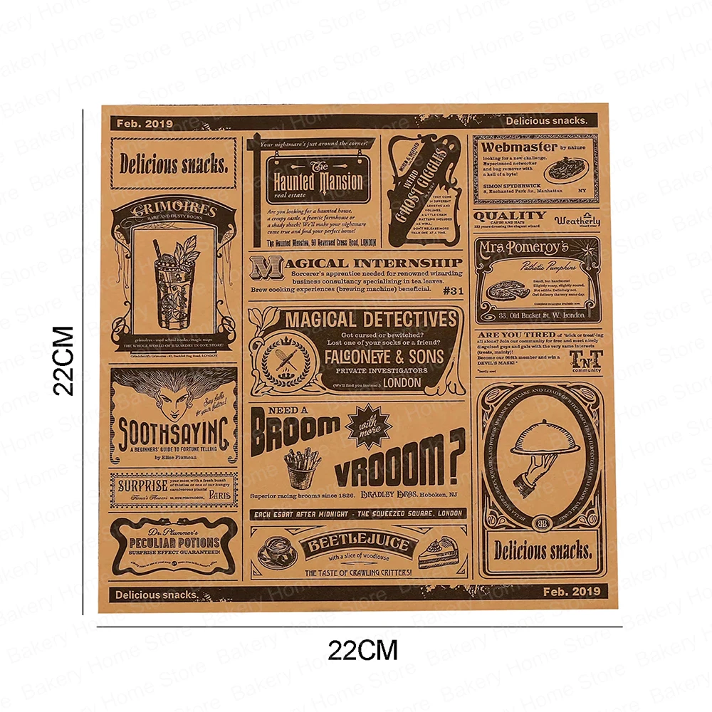 50PCS Deli Paper Sheets 22x22CM Greaseproof Newsprint Vintage Craft Paper Baking Mat Food Picnic for Party BBQ Restaurant
