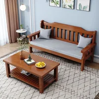 Solid wood bench combination sofa small apartment simple leisure living room retro balcony new Chinese style office wooden sofa 3