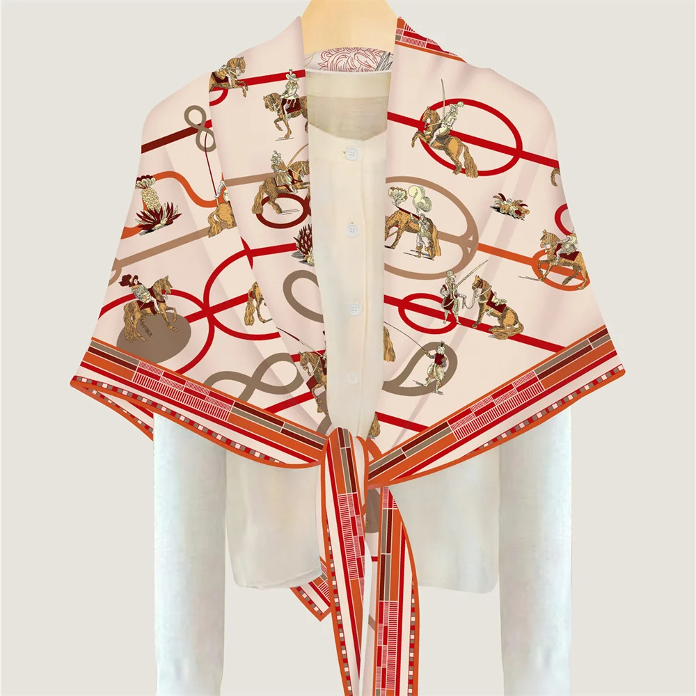 POBING 30% Silk 70% Cashmere Scarf Women Hand Rolled Luxury Print Triangle Scarves Wraps Bandana Big Hijabs Female Foulard – Detail 16